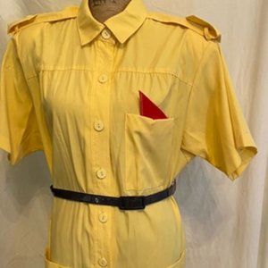 Vintage 1960's Rich Lady retro yellow shirt dress, size 20 1/2